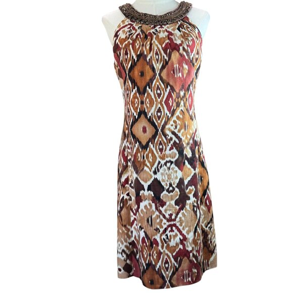 Eliza J Beaded Neck Sleeveless Ikat Print Shift Dress Size 6 - Picture 1 of 6